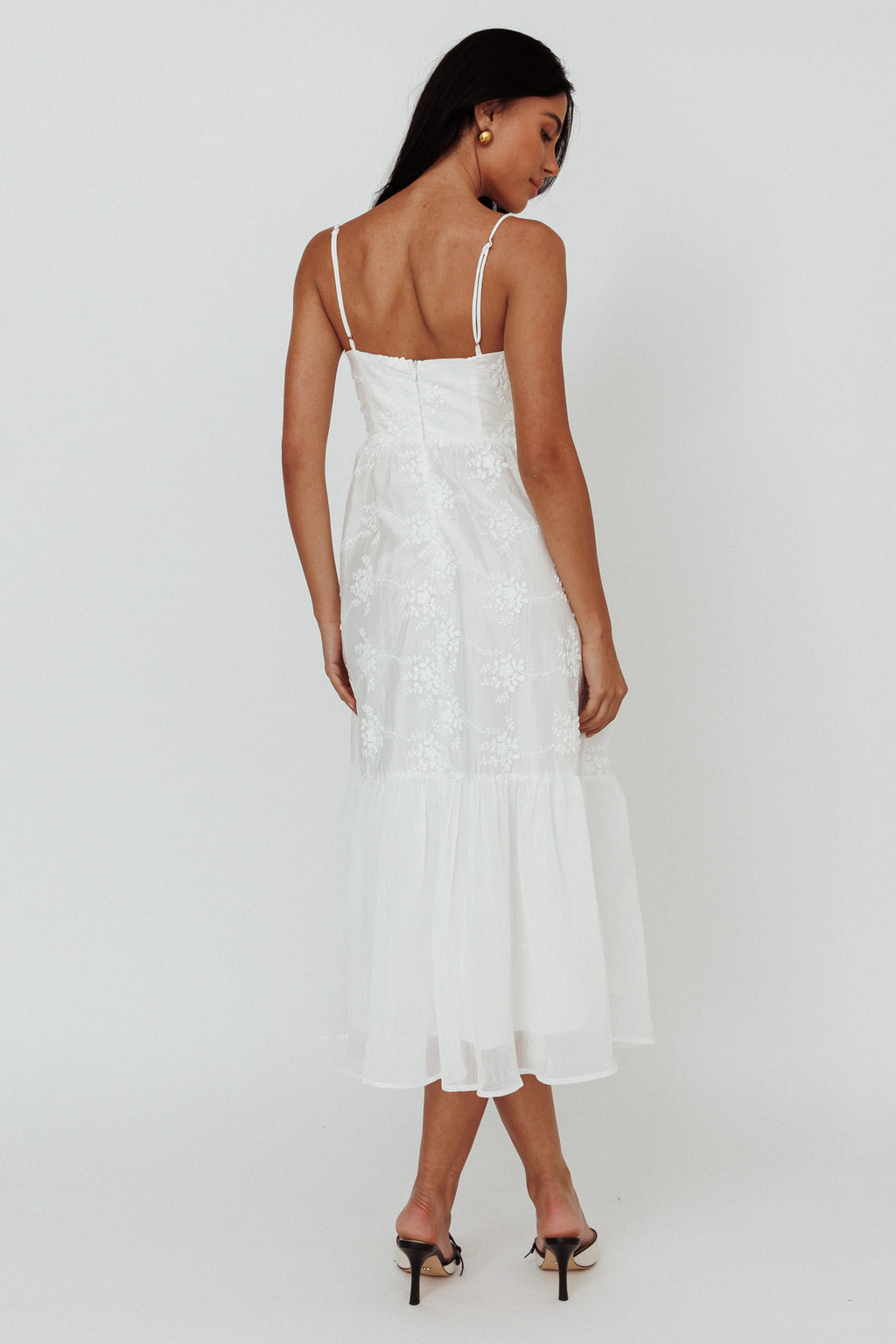 Lake Como Floral Embroidered Midi Dress White by Selfie Leslie