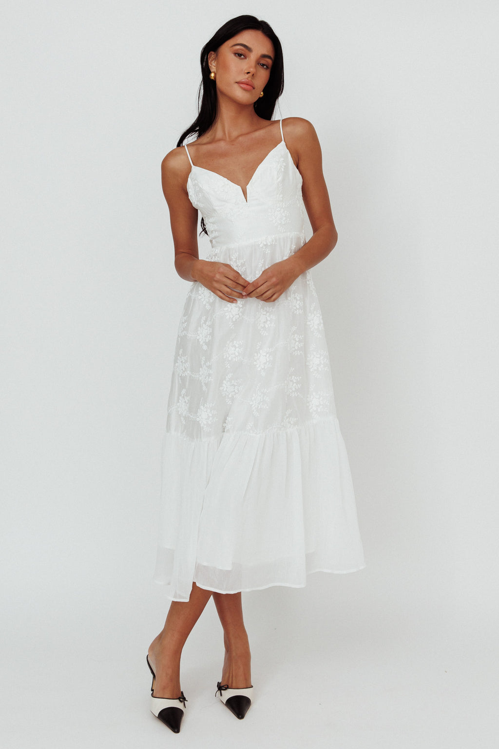 Lake Como Floral Embroidered Midi Dress White by Selfie Leslie