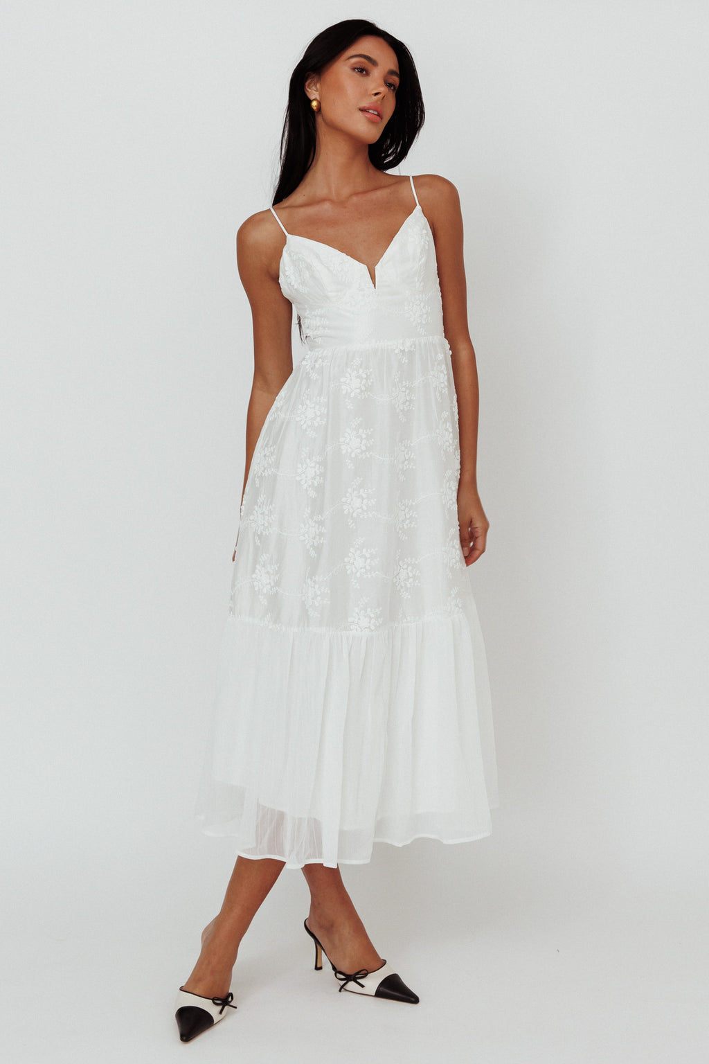 Lake Como Floral Embroidered Midi Dress White by Selfie Leslie