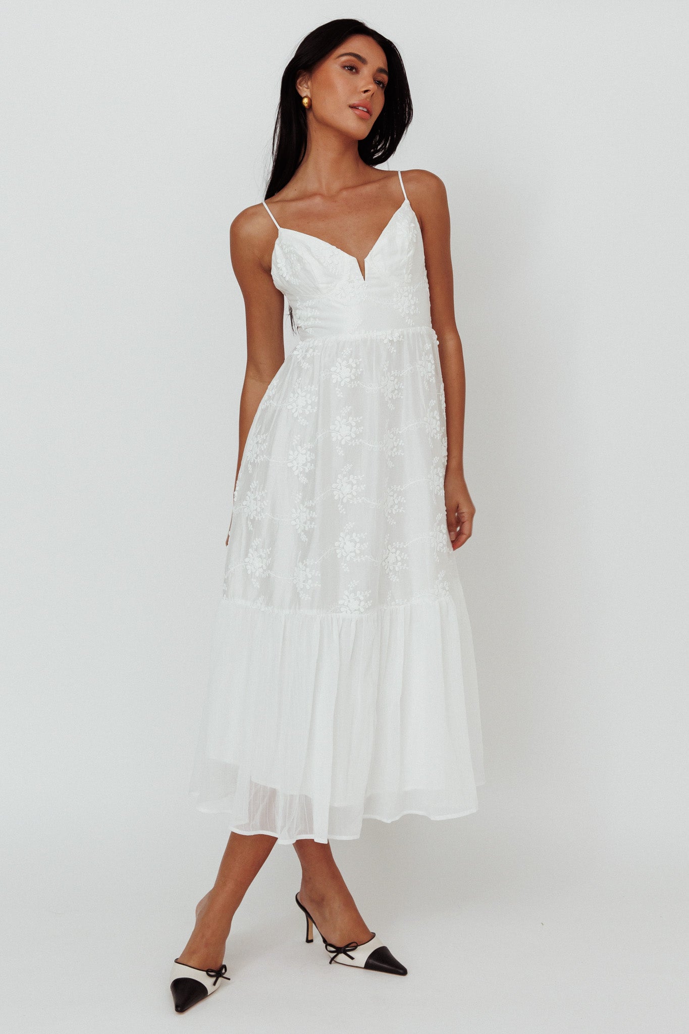 Lake Como Floral Embroidered Midi Dress White by Selfie Leslie