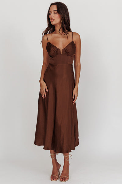 brown dress midi Freilla Satin - US 10 making it perfect for both casual outings and special occasions Lake Como A-Line Midi Dress