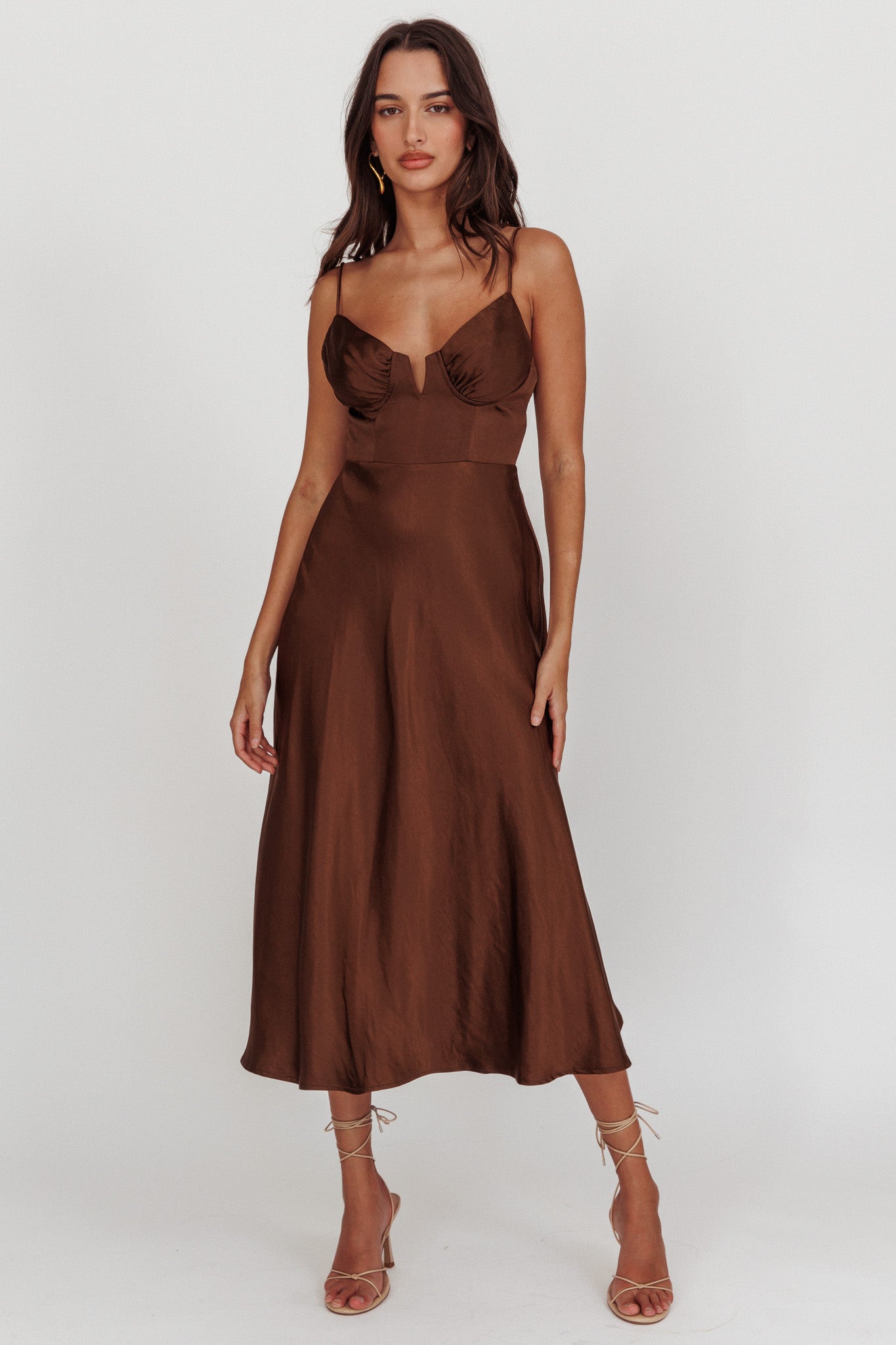 Lake Como A-Line Midi Dress Brown Lake Como A-Line Midi Dress Brown