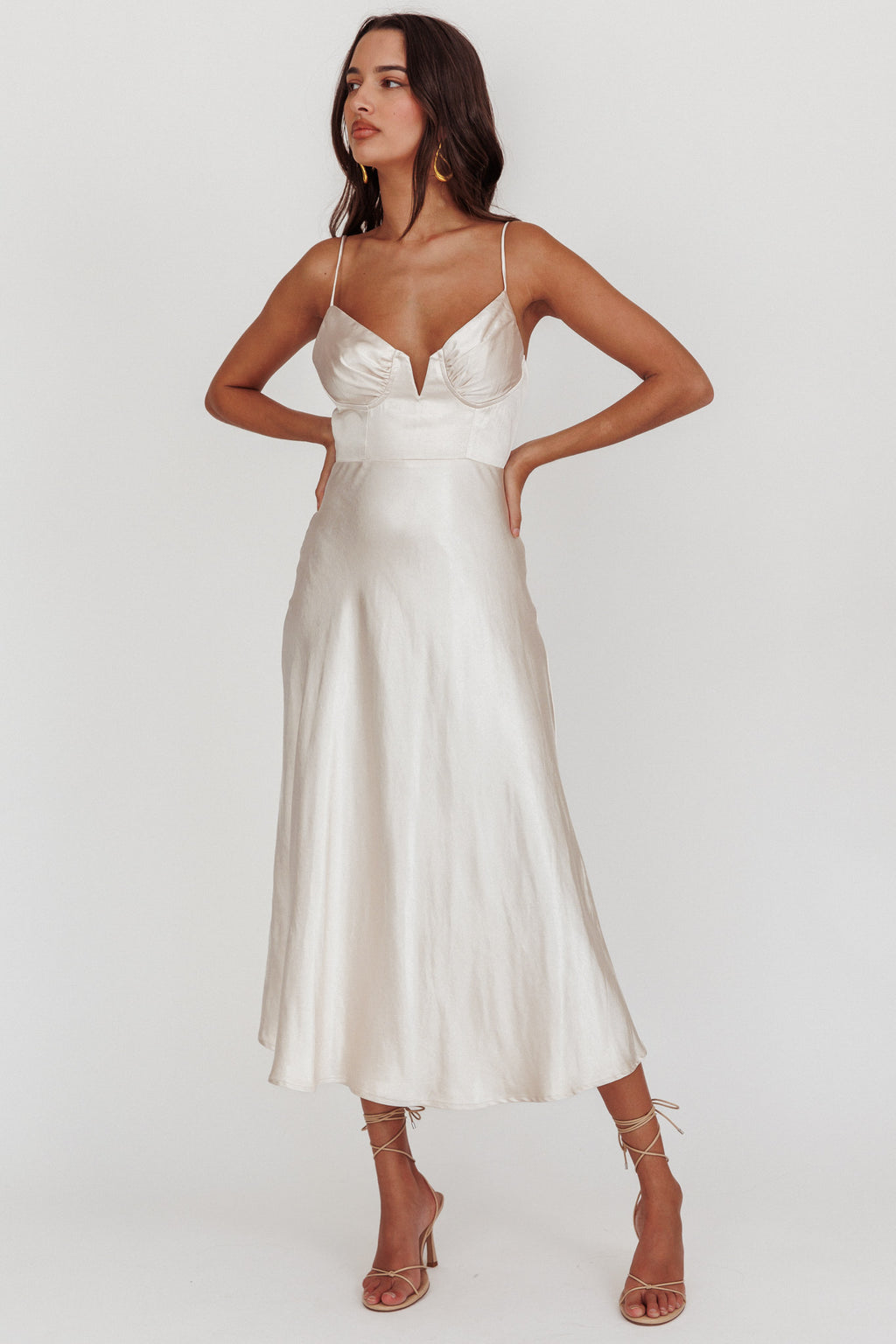 Lake Como A-Line Midi Dress Champagne– Selfie Leslie