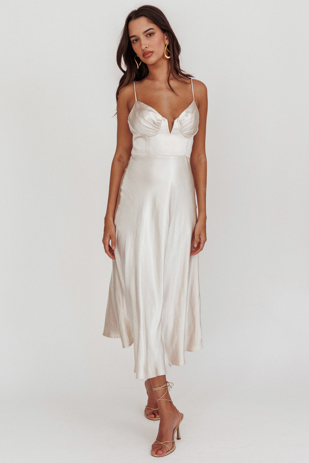 Lake Como A-Line Midi Dress Champagne by Selfie Leslie