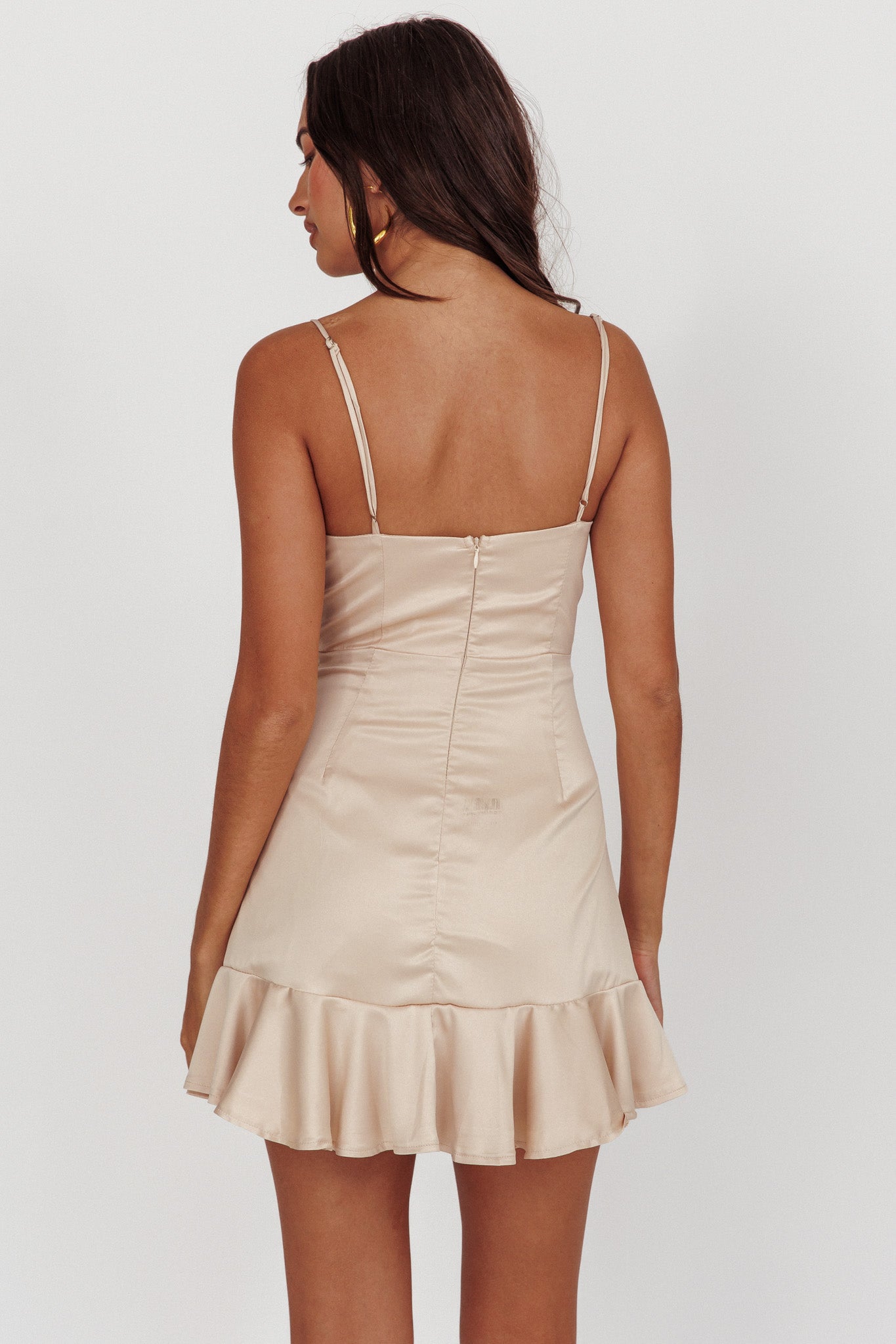 Lake Como Ruffle Hem Mini Dress Champagne by Selfie Leslie