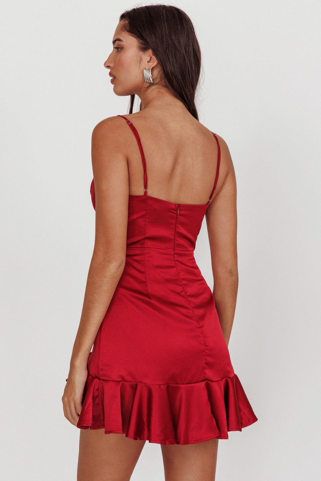 Lake Como Ruffle Hem Mini Dress Cherry by Selfie Leslie