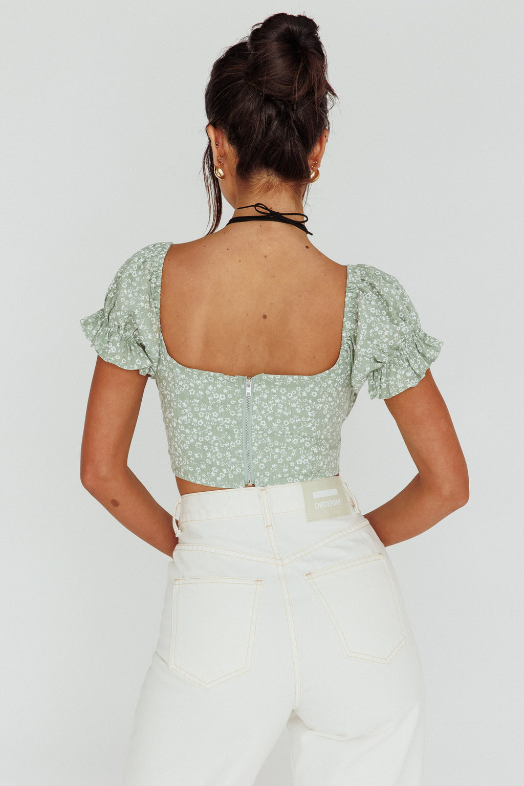 Sweet Romance Sweetheart Neckline Crop Top Floral Sage by Selfie Leslie