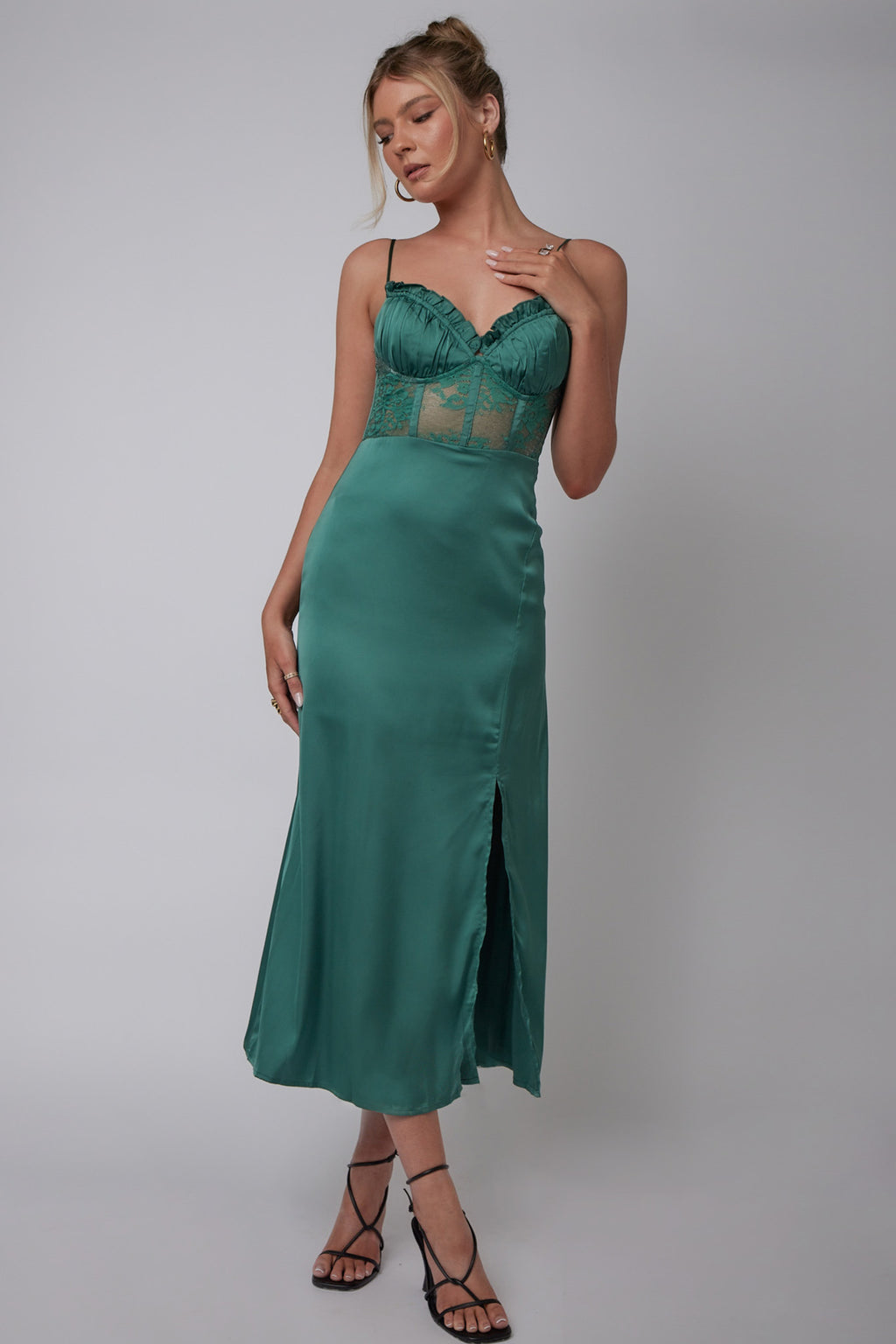 Trophy Lace Bodice Midi Dress Emerald by Selfie Leslie