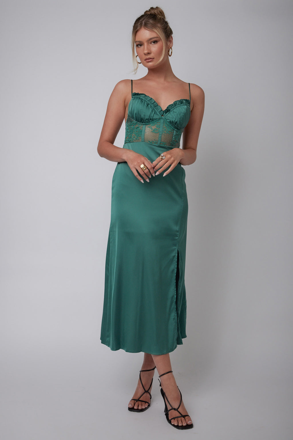 Trophy Lace Bodice Midi Dress Emerald by Selfie Leslie