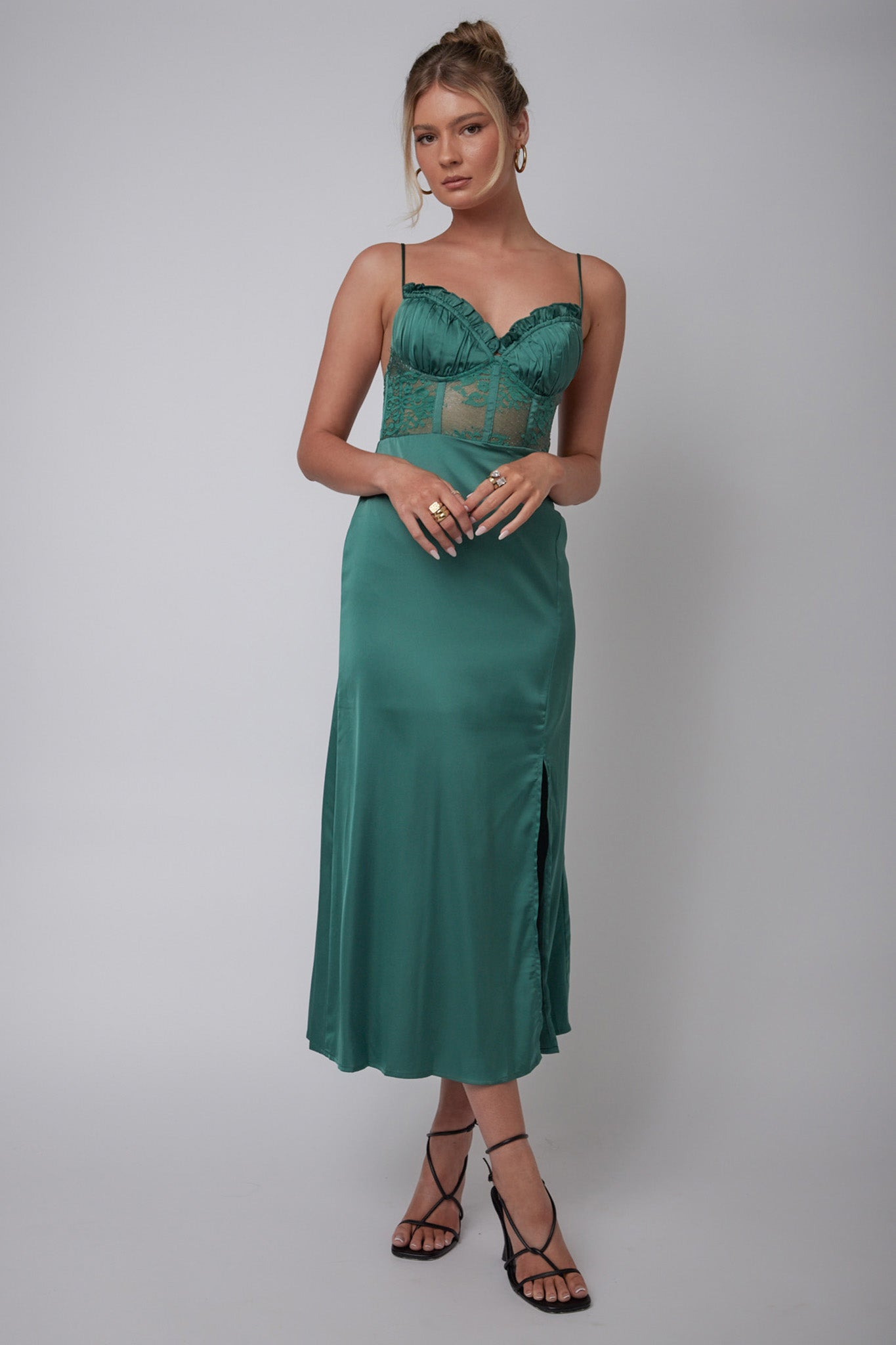 Trophy Lace Bodice Midi Dress Emerald by Selfie Leslie