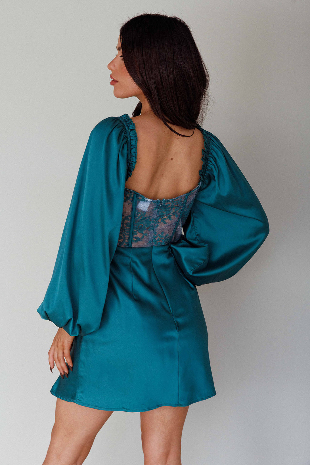 Trophy Long Sleeve Lace Bodice Midi Dress Forest Green by Selfie Leslie