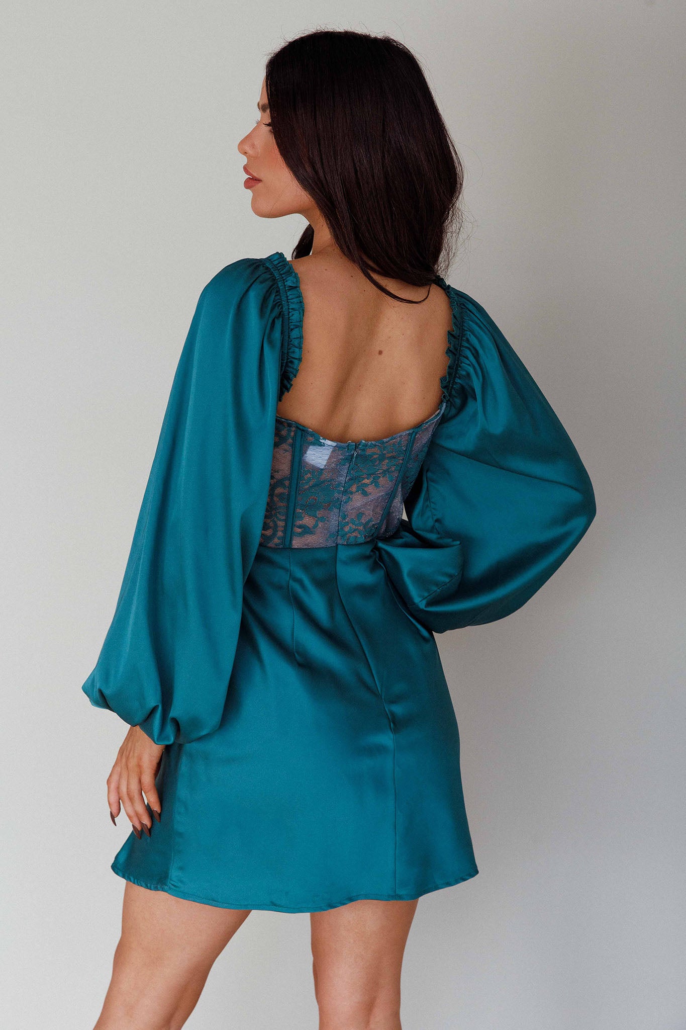Trophy Long Sleeve Lace Bodice Midi Dress Forest Green by Selfie Leslie