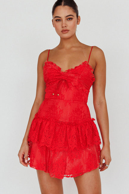 St Tropez Cami Strap Frill Trim Lace Mini Dress Sage