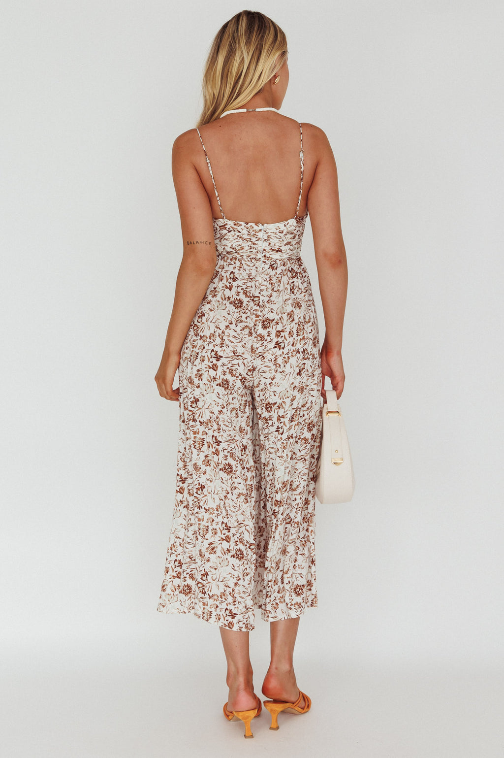 Corrie Gathered Bodice Jumpsuit Floral White by Selfie Leslie