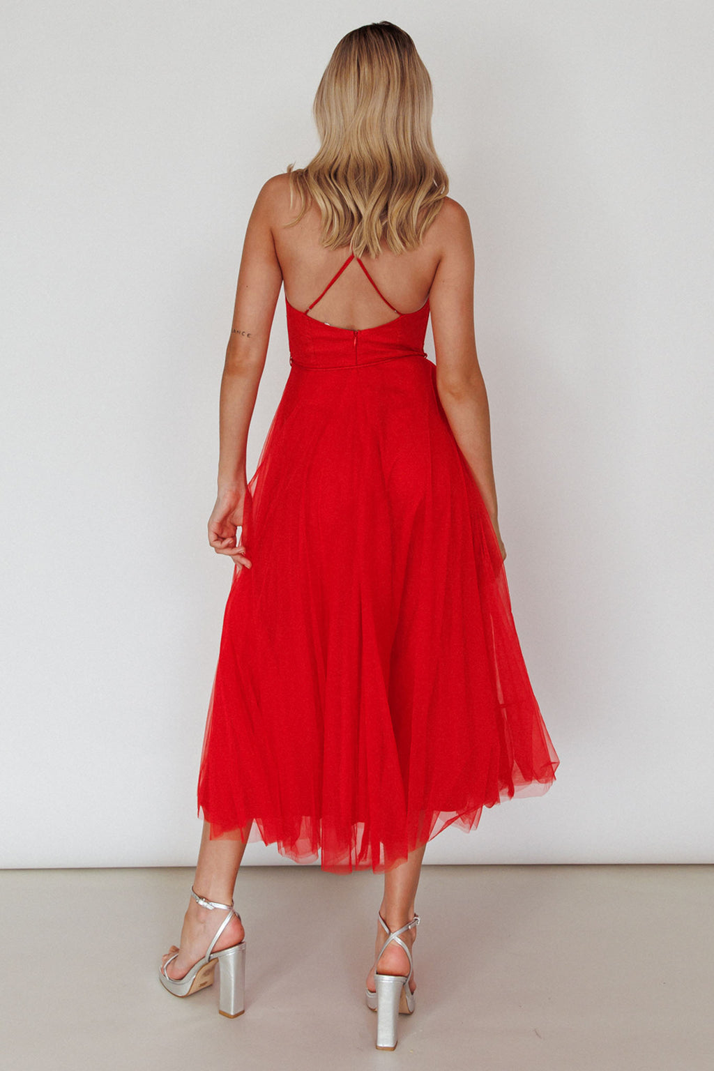 Smitten Sweetheart Neckline Chiffon Midi Dress Red by Selfie Leslie