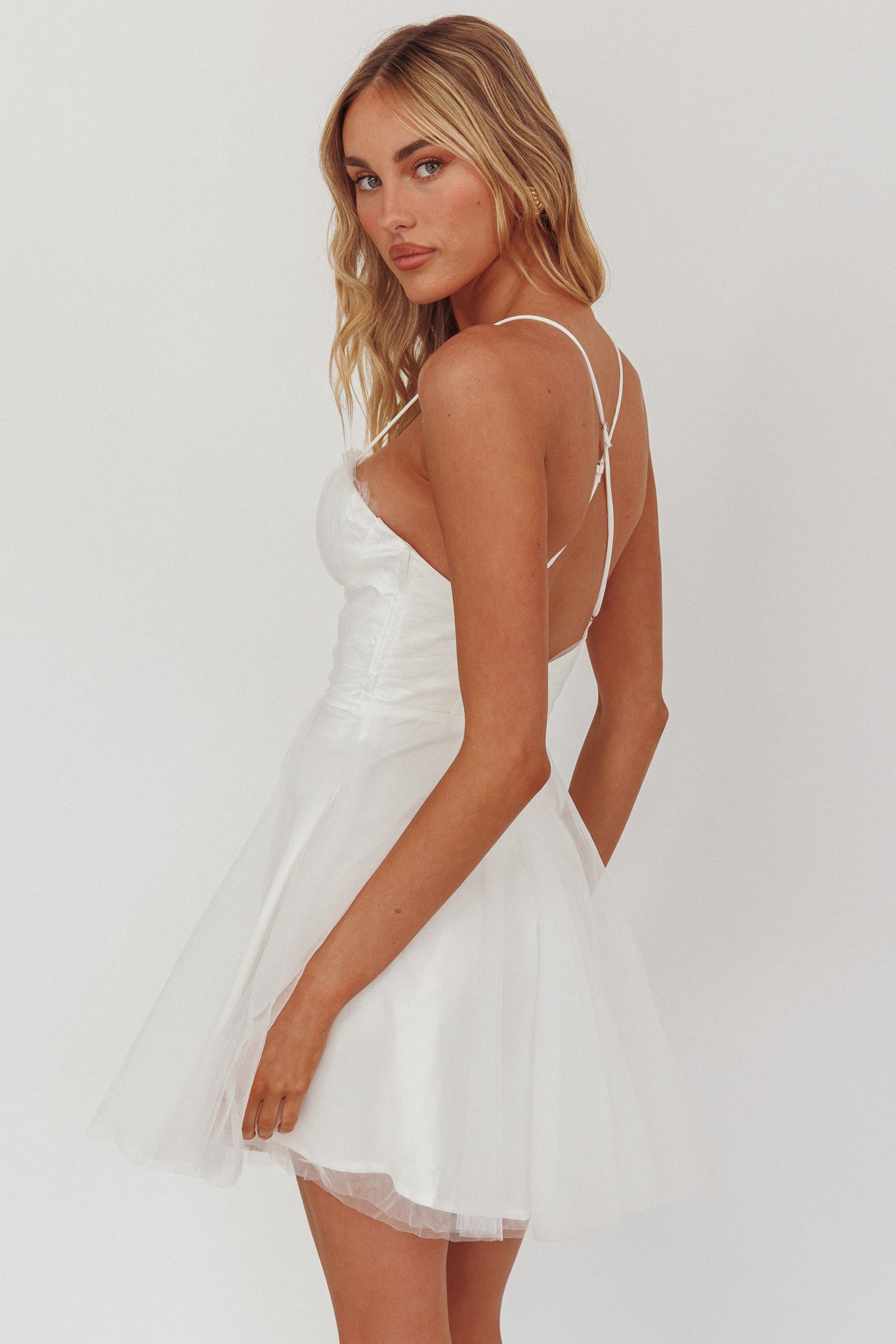 Smitten Sweetheart Neckline Chiffon Mini Party Dress White by Selfie Leslie