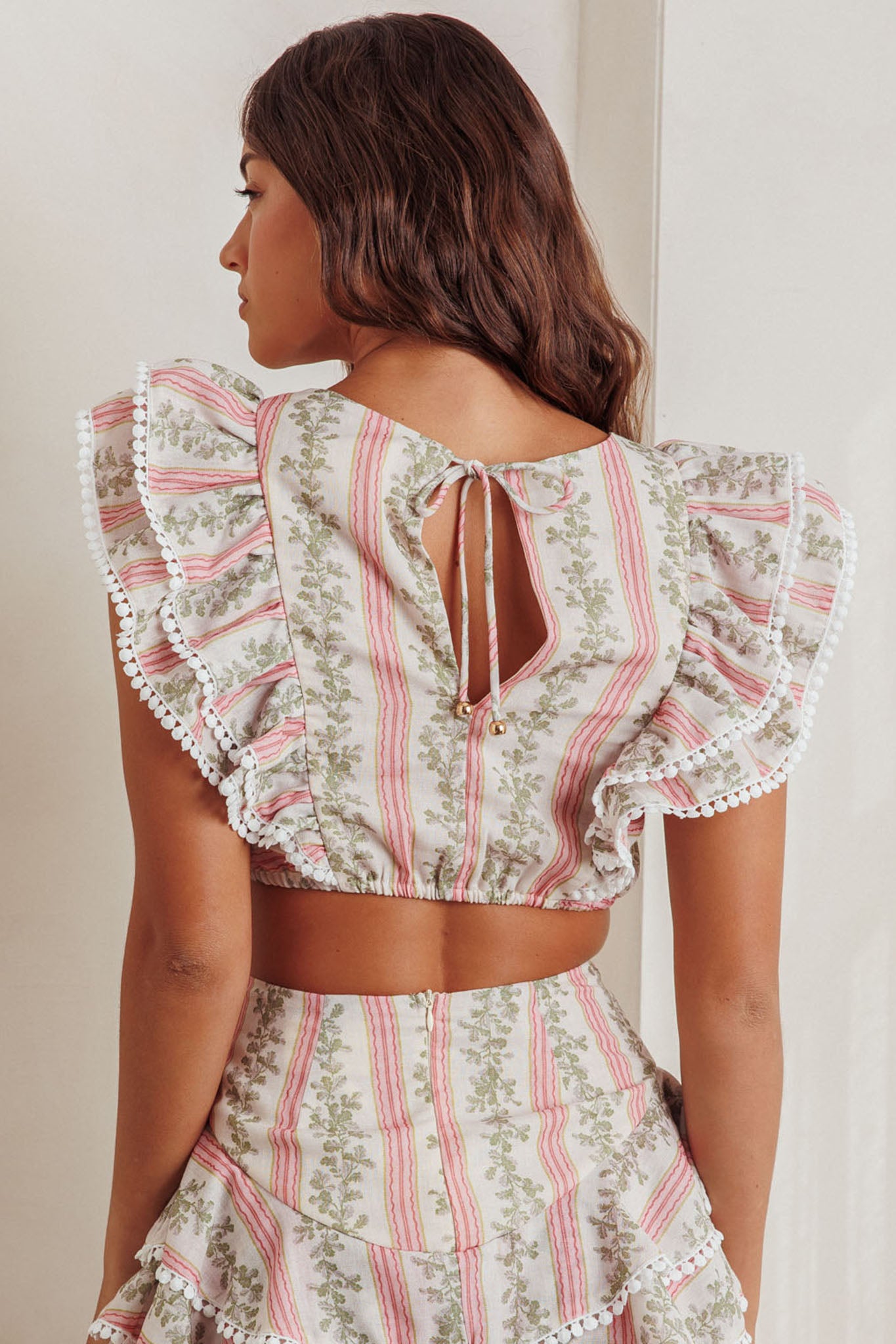 Wild And Free Ruffle Trim Crop Top Floral Natural by Selfie Leslie