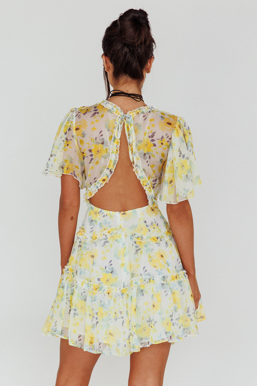 Tres Chic Flutter Sleeve Cut-Out Dress Floral Yellow by Selfie Leslie