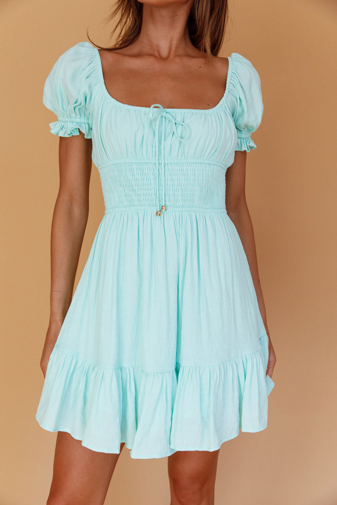 Amilie Shirred Waist Sundress Mint by Selfie Leslie