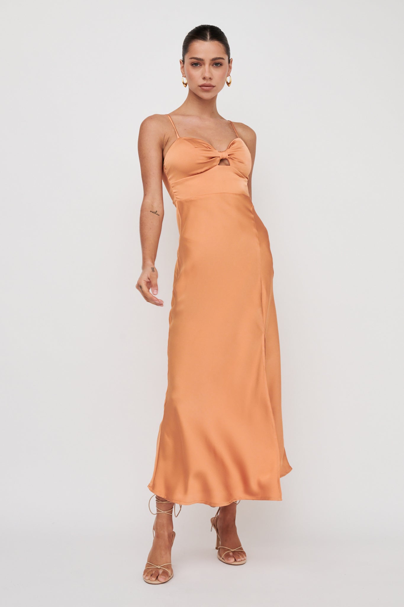 Missoula Cami Strap Padded Bust Midi Dress Orange by Selfie Leslie