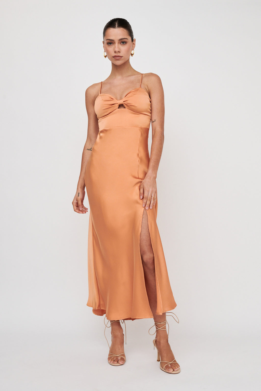 Missoula Cami Strap Padded Bust Midi Dress Orange by Selfie Leslie