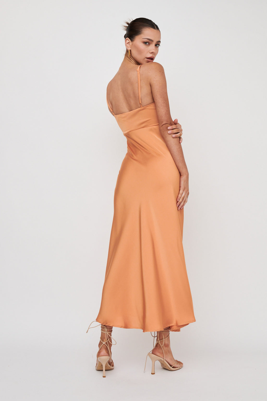 Missoula Cami Strap Padded Bust Midi Dress Orange by Selfie Leslie