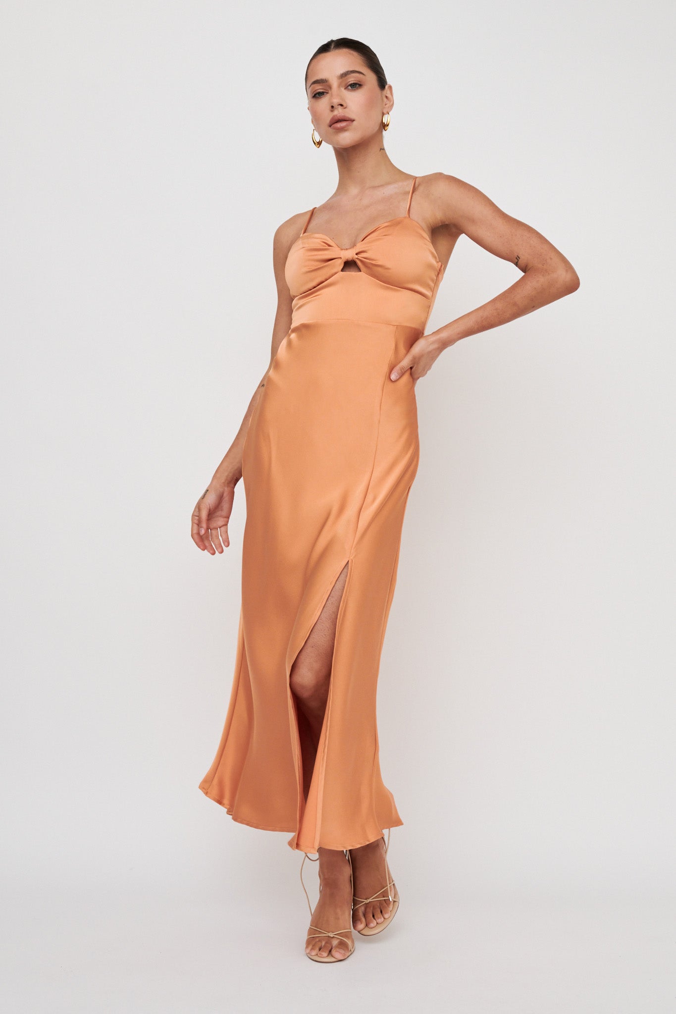 Missoula Cami Strap Padded Bust Midi Dress Orange by Selfie Leslie