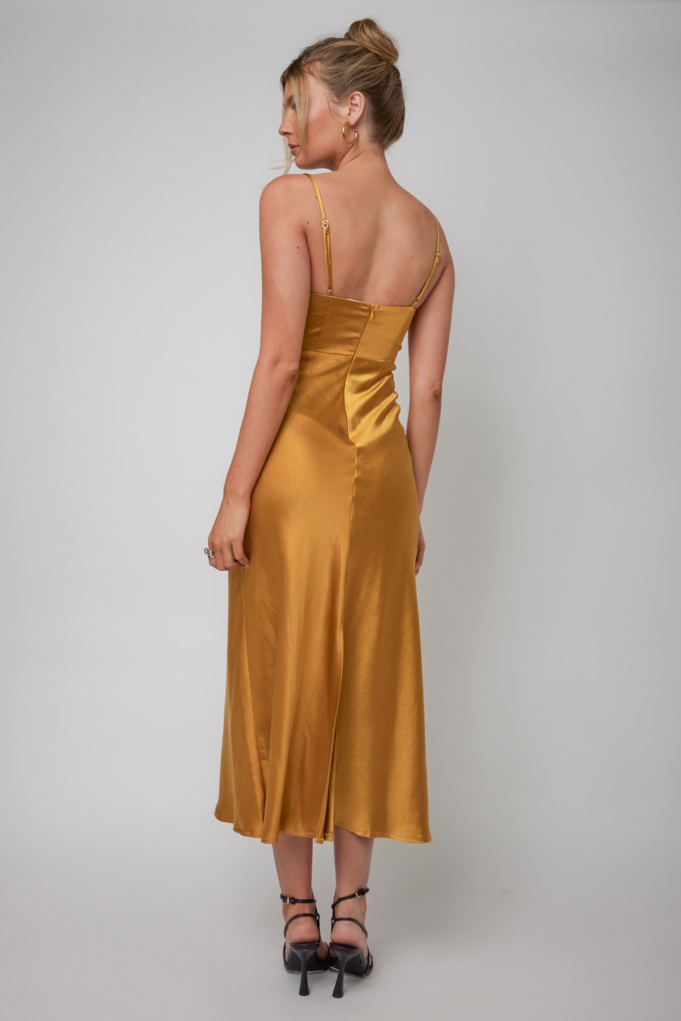 Infinity Pintuck Bust Midi Dress Mustard by Selfie Leslie
