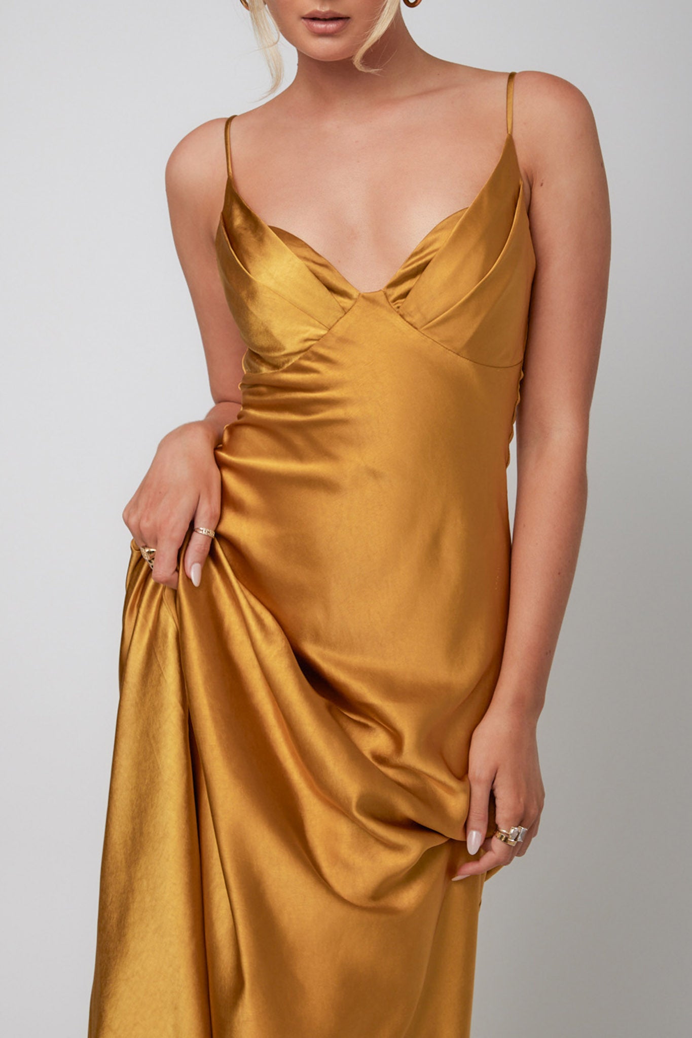 Infinity Pintuck Bust Midi Dress Mustard by Selfie Leslie