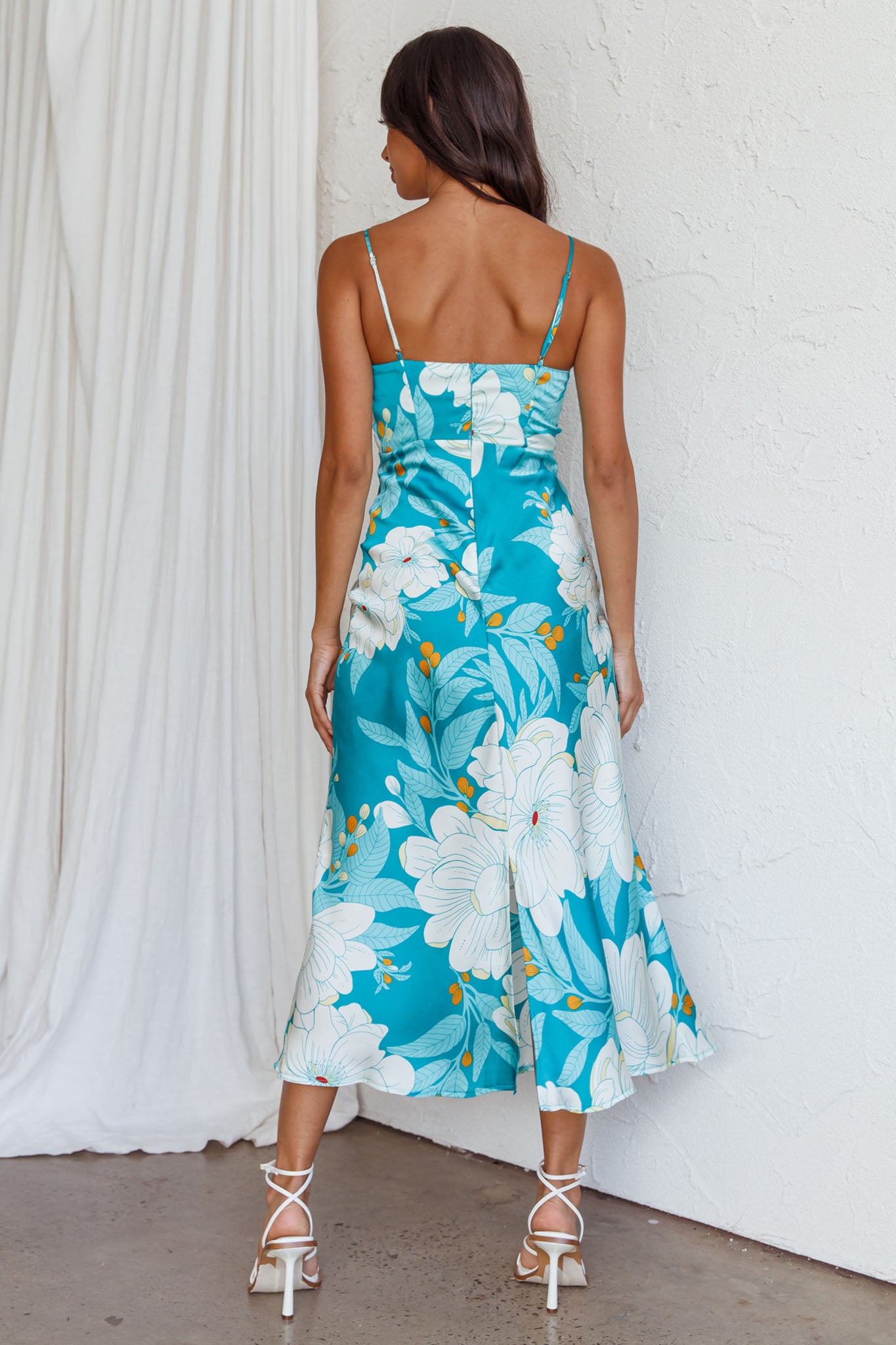 Infinity Pintuck Bust Midi Dress Flower Teal by Selfie Leslie