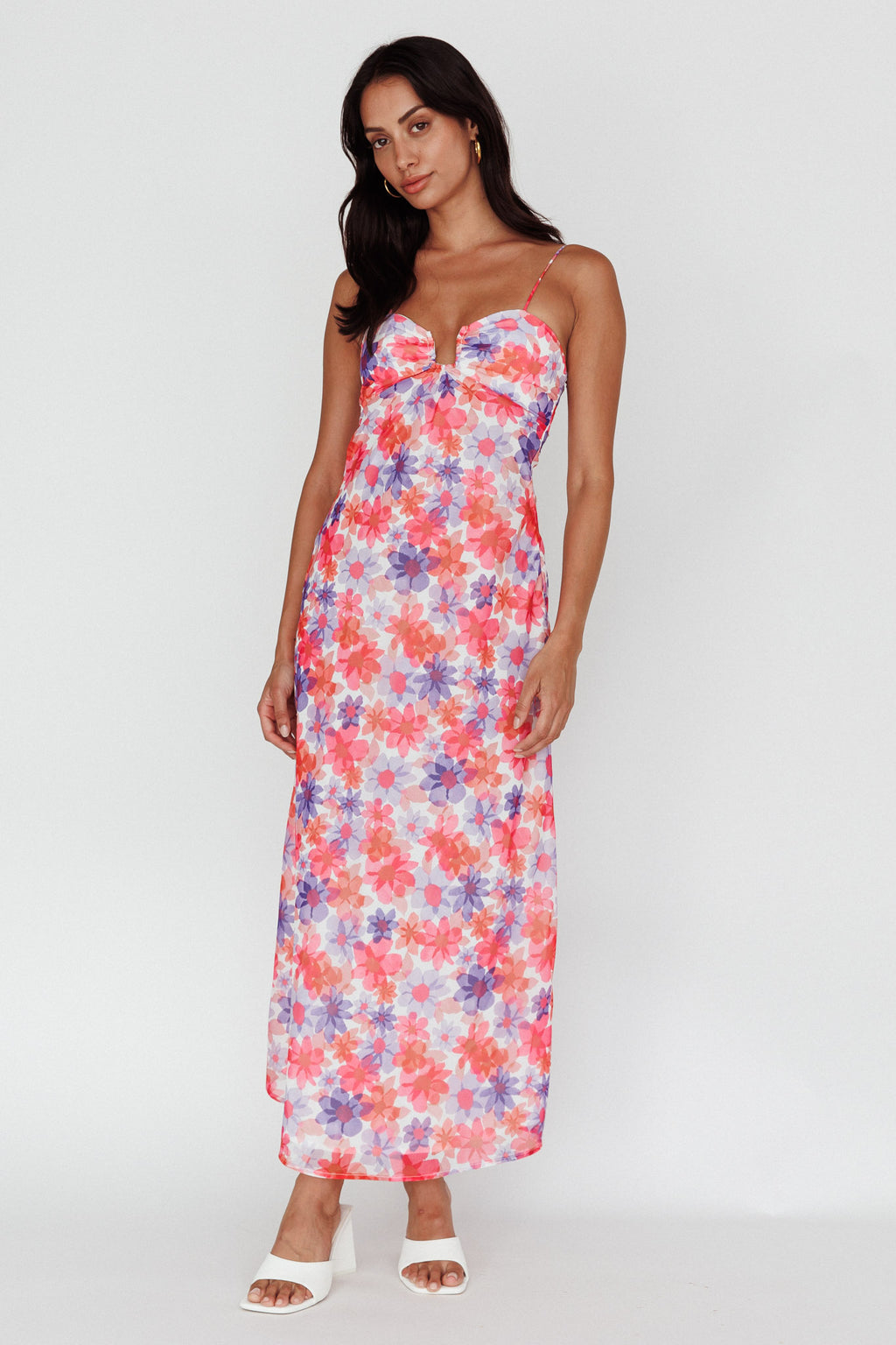 Arika Twist Back Midi Dress Floral Red by Selfie Leslie
