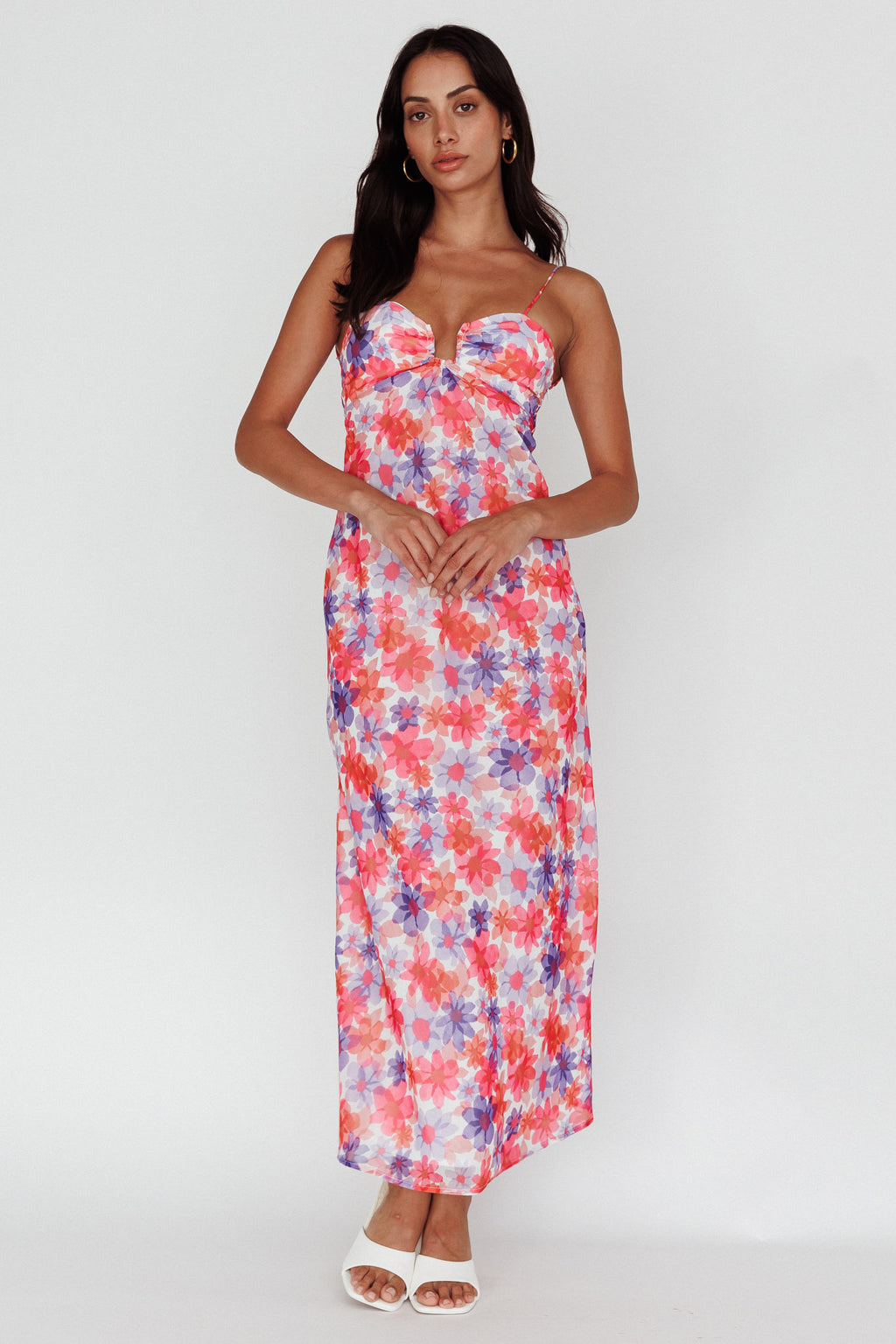 Arika Twist Back Midi Dress Floral Red by Selfie Leslie