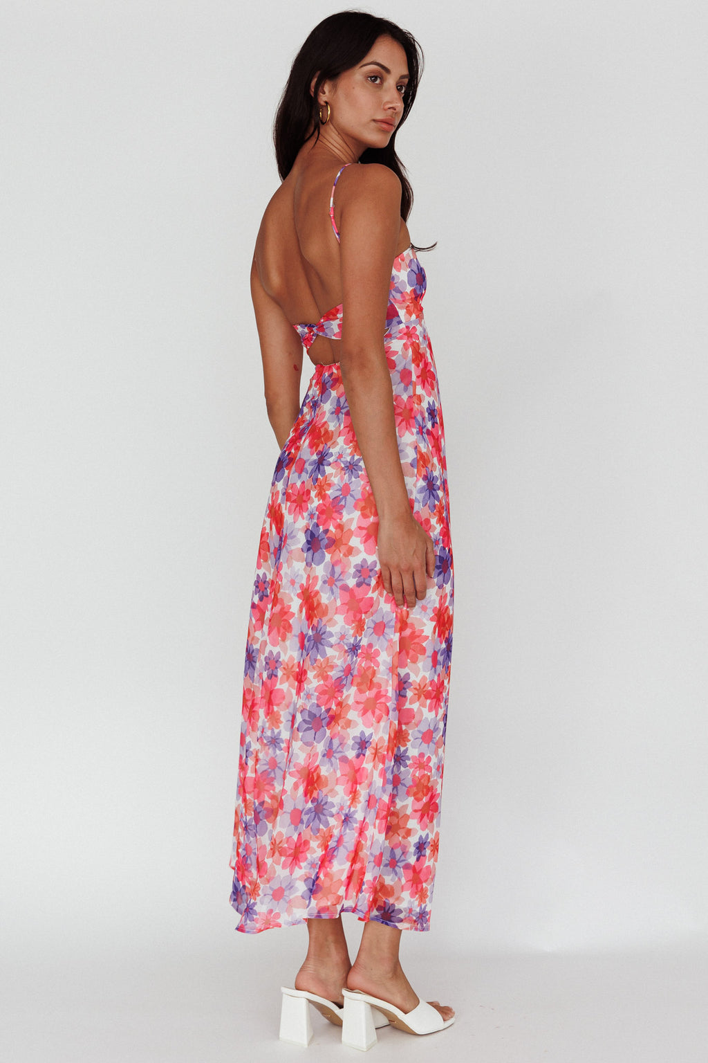 Arika Twist Back Midi Dress Floral Red by Selfie Leslie