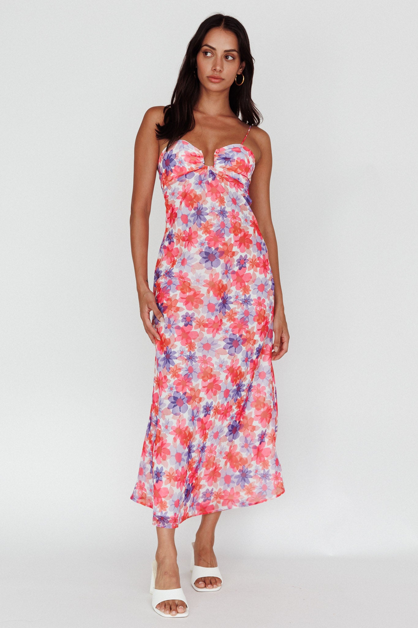 Arika Twist Back Midi Dress Floral Red by Selfie Leslie