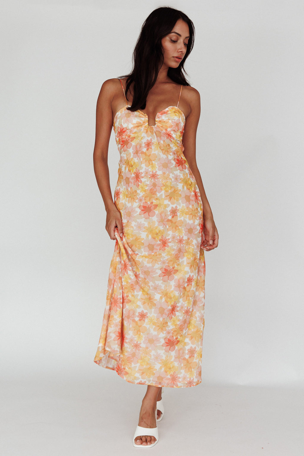 Arika Twist Back Midi Dress Floral Yellow by Selfie Leslie