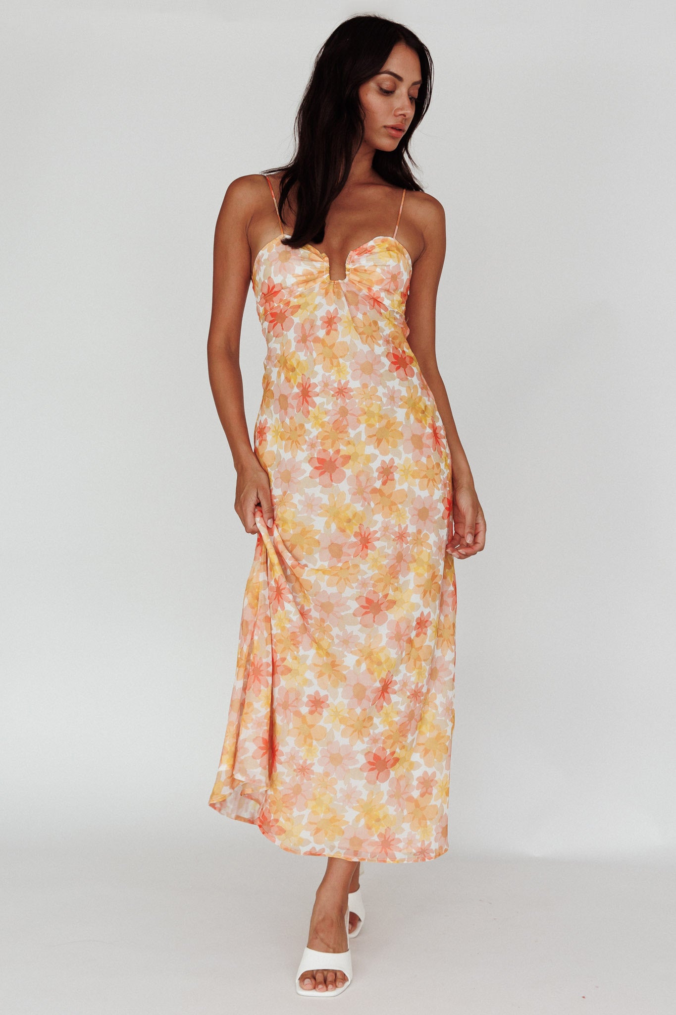Arika Twist Back Midi Dress Floral Yellow by Selfie Leslie