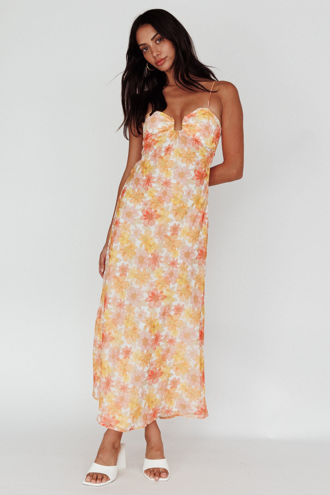 Arika Twist Back Midi Dress Floral Yellow by Selfie Leslie