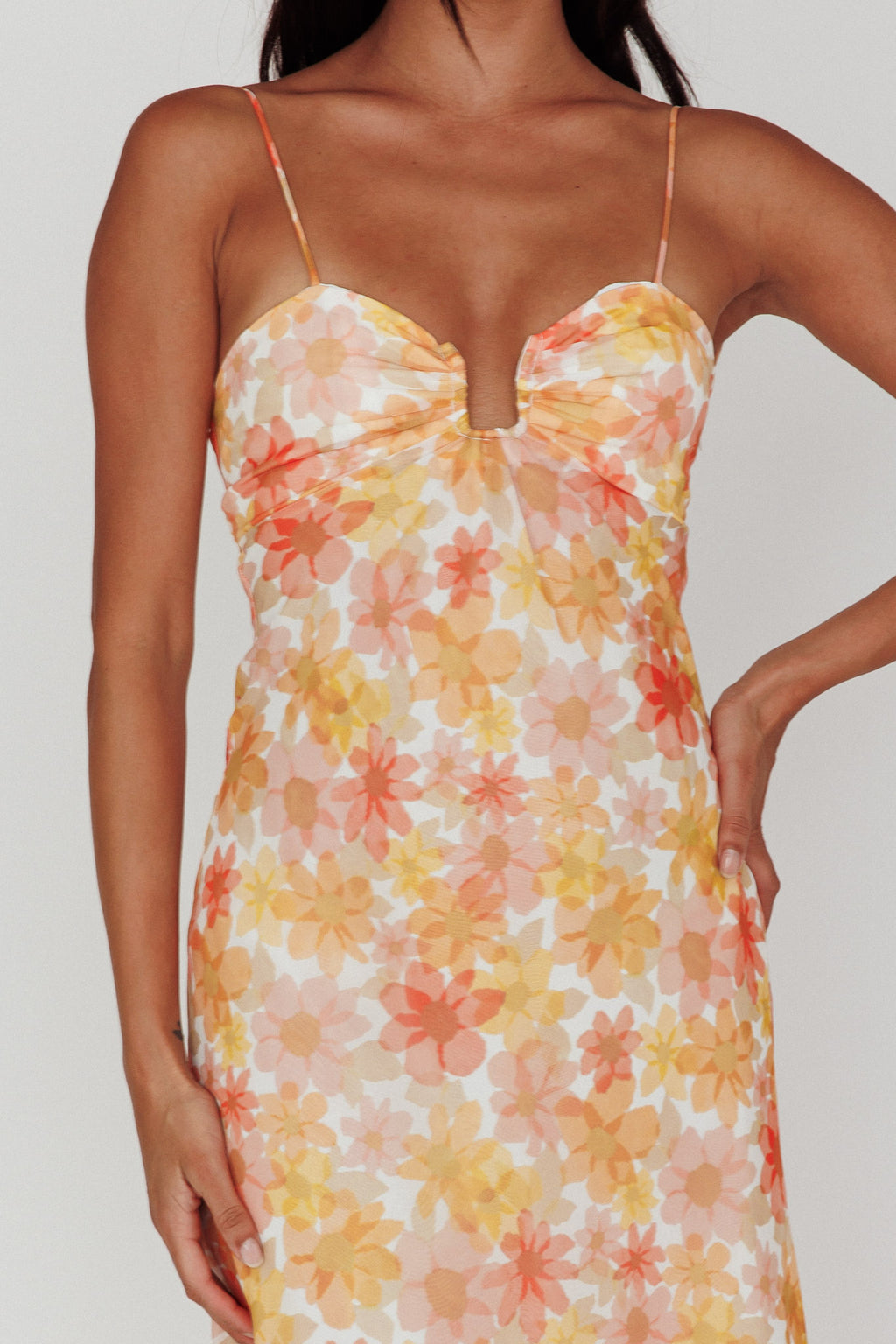 Arika Twist Back Midi Dress Floral Yellow by Selfie Leslie