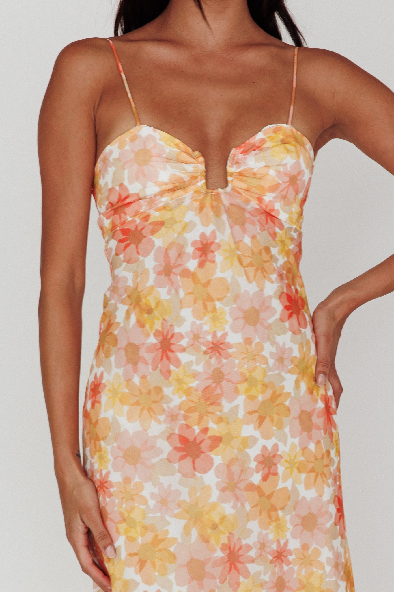 Arika Twist Back Midi Dress Floral Yellow by Selfie Leslie