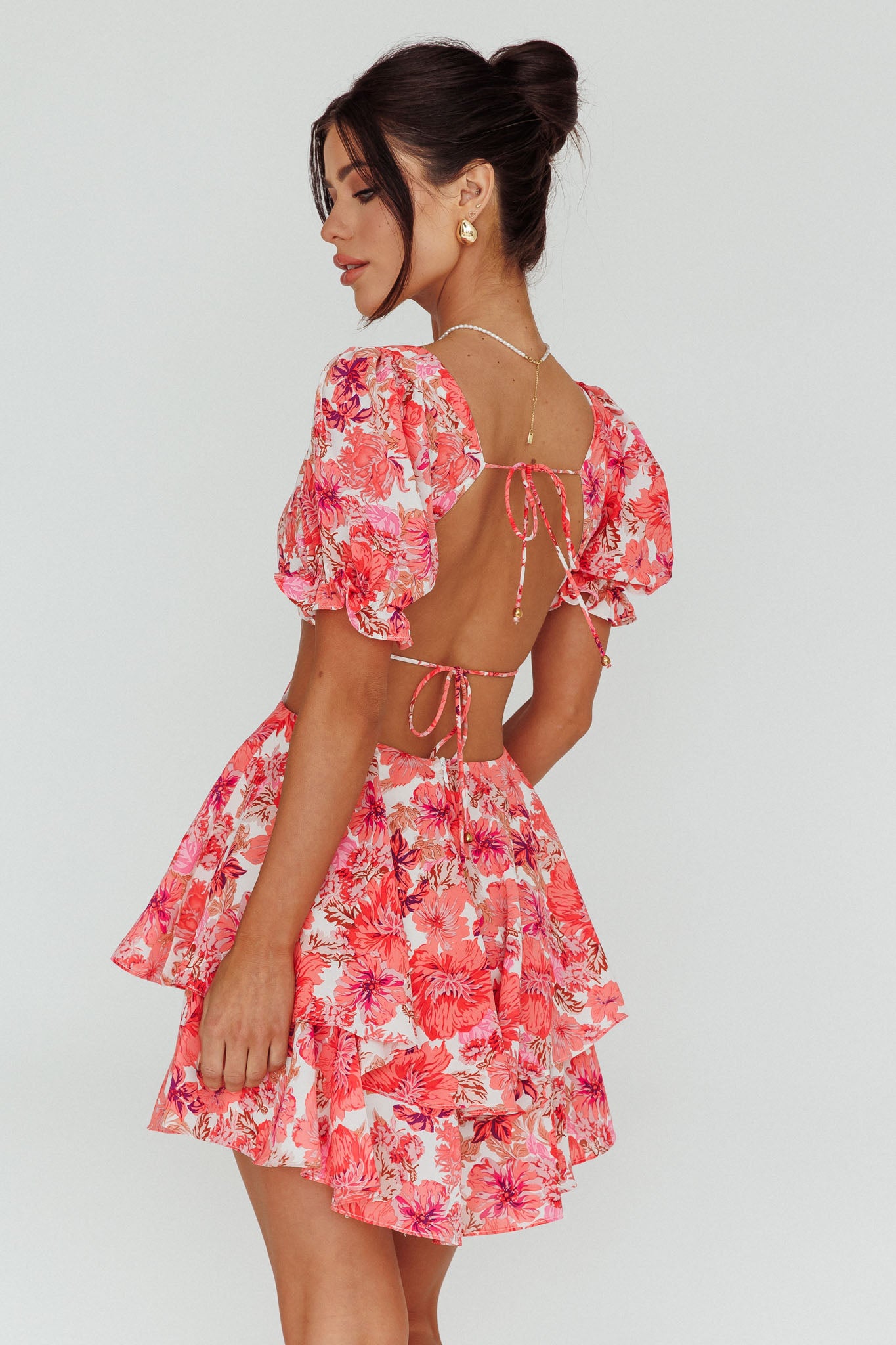 Orianthi Cut-Out Waist Mini Dress Floral Pink by Selfie Leslie