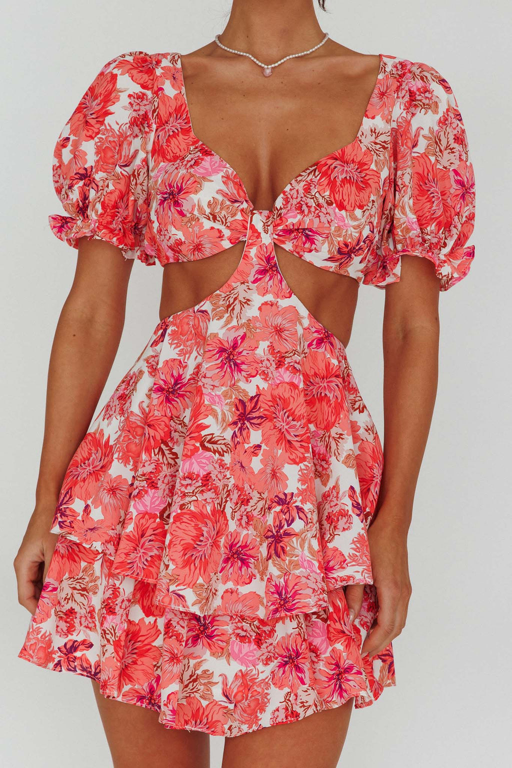 Orianthi Cut-Out Waist Mini Dress Floral Pink by Selfie Leslie