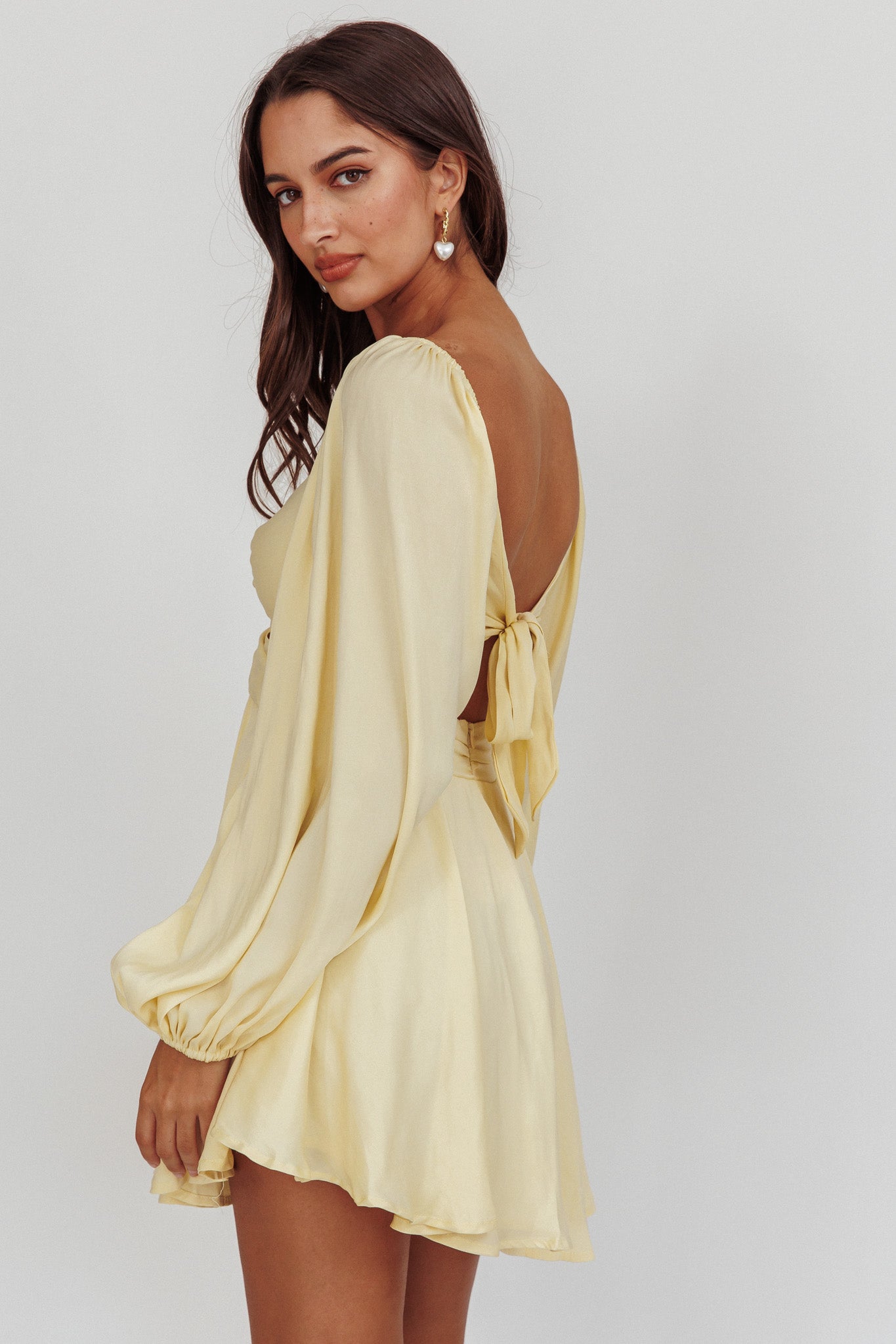 Miraya Balloon Sleeve Twist Mini Dress Butter by Selfie Leslie