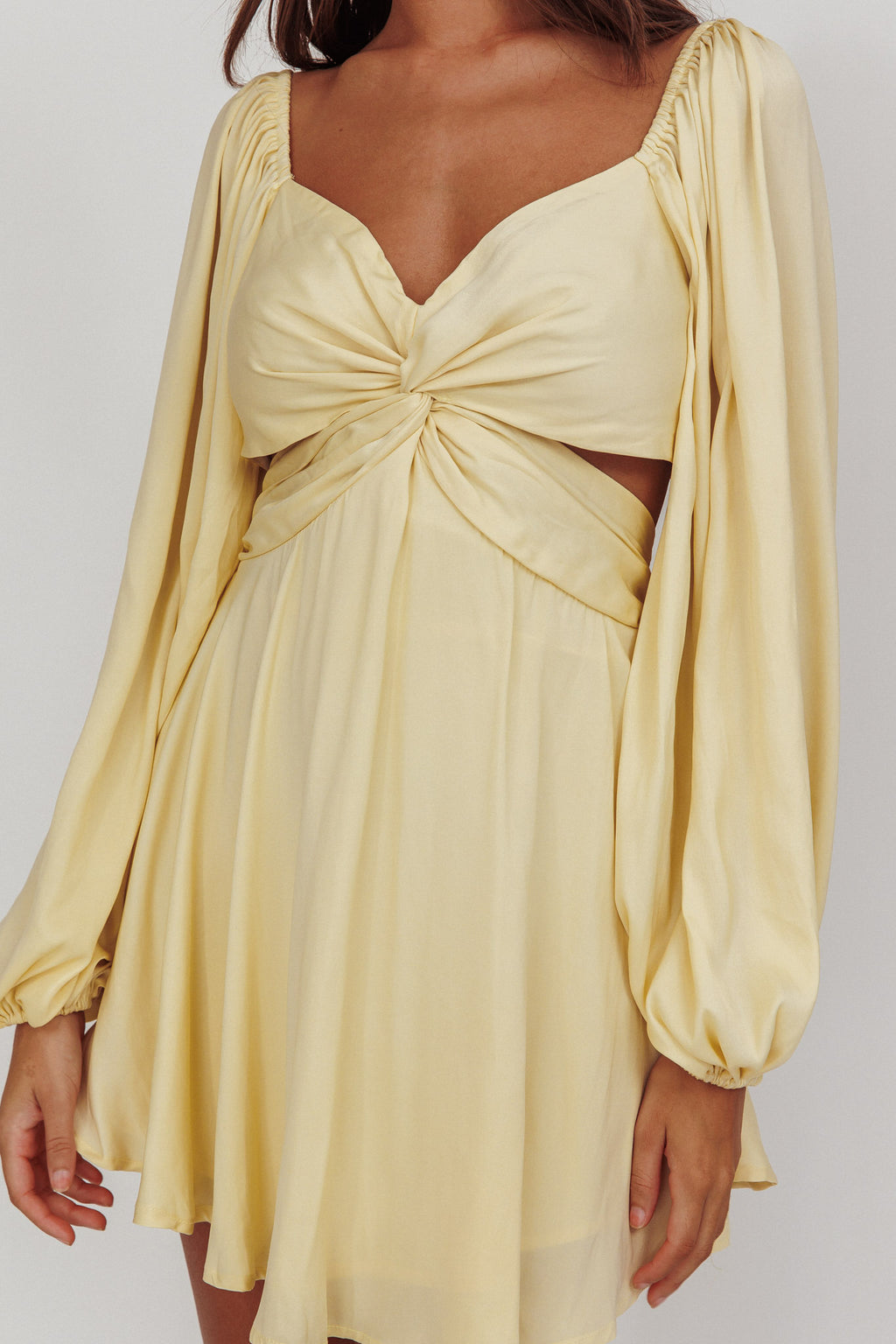 Miraya Balloon Sleeve Twist Mini Dress Butter by Selfie Leslie