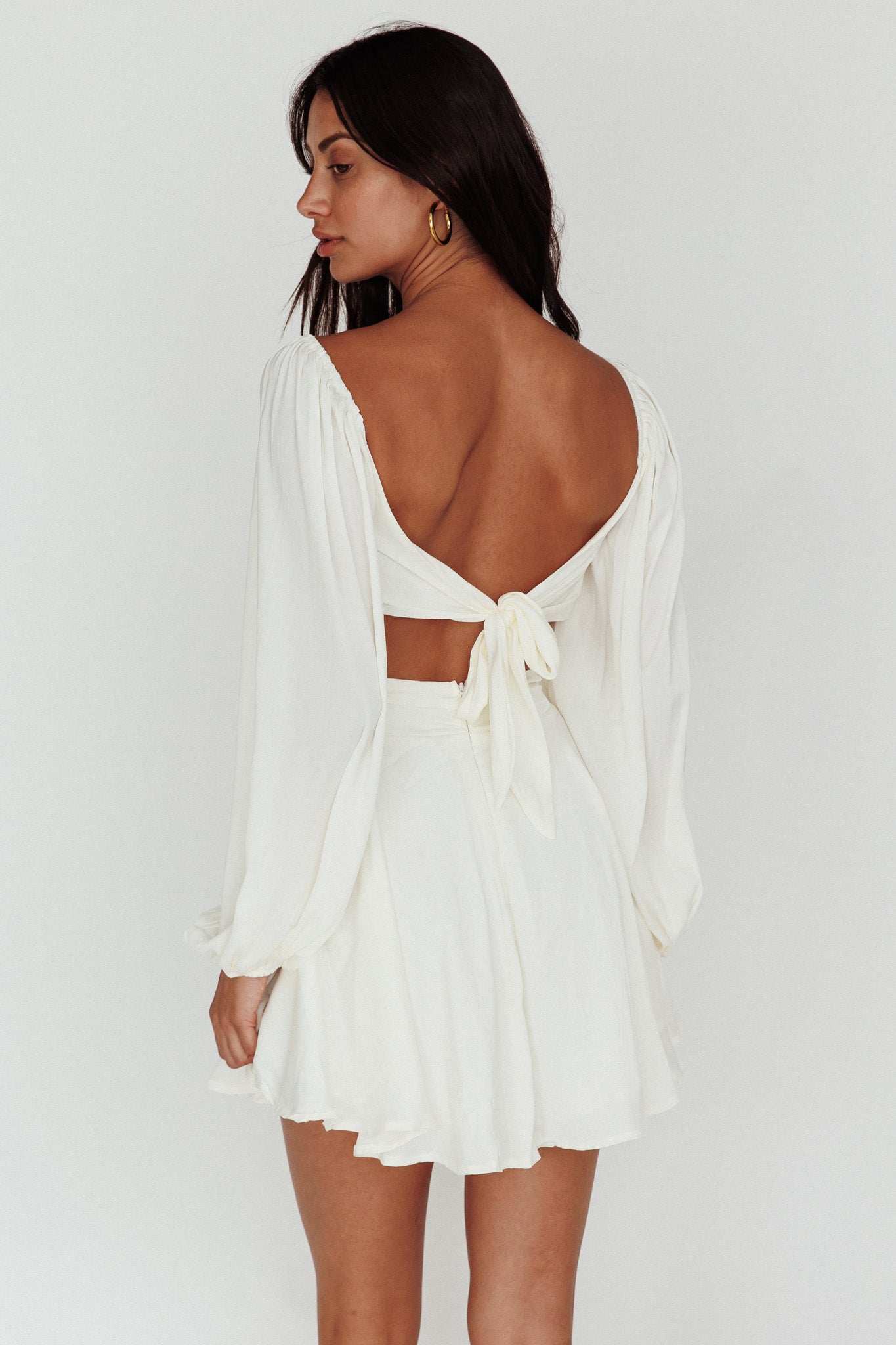 Miraya Balloon Sleeve Twist Mini Dress White– Selfie Leslie