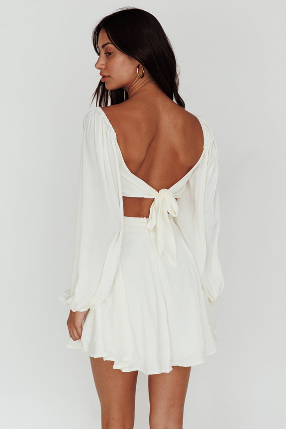 Miraya Balloon Sleeve Twist Mini Dress Black