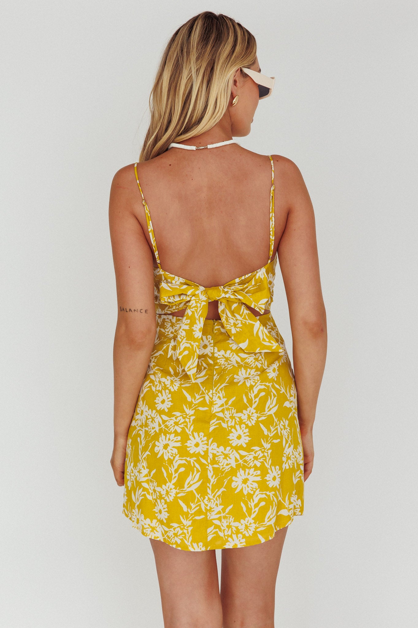 Inana Tied Back Mini Dress Floral Yellow by Selfie Leslie