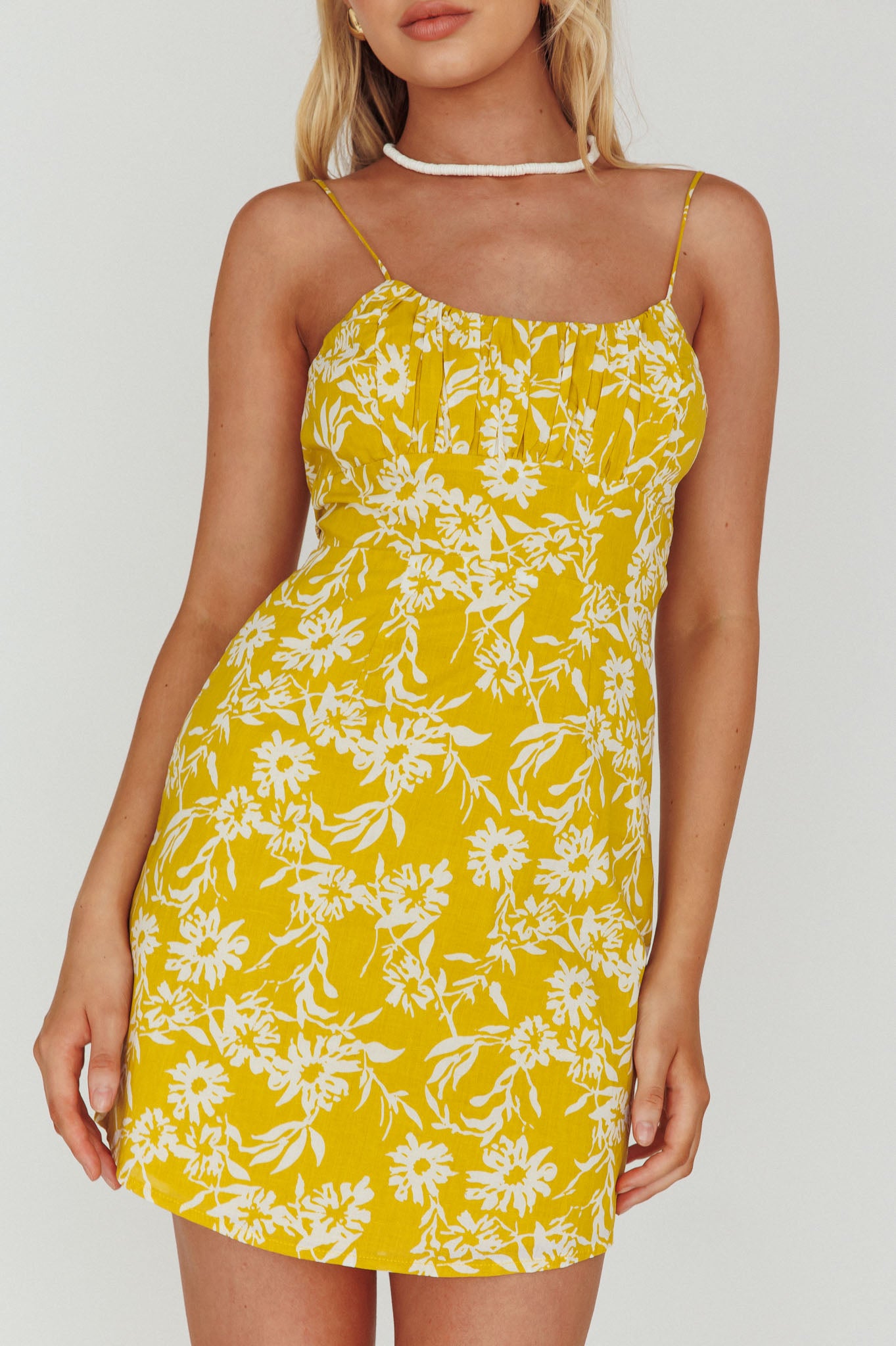 Inana Tied Back Mini Dress Floral Yellow by Selfie Leslie
