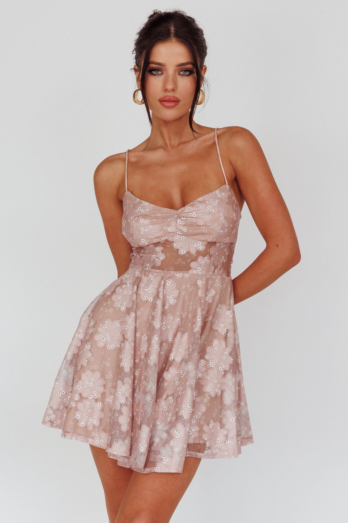 Merida Lace-Up Back Dress Floral Blush by Selfie Leslie