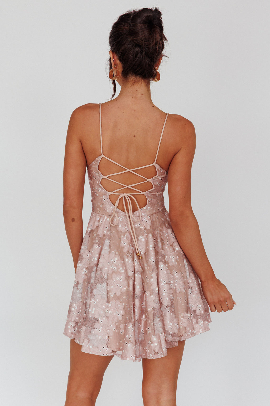 Merida Lace-Up Back Dress Floral Blush by Selfie Leslie