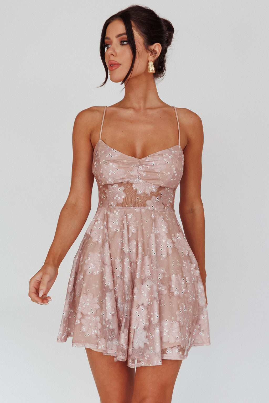 Merida Lace-Up Back Dress Floral Blush by Selfie Leslie